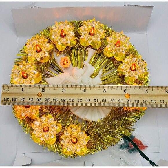 Vintage Tree Topper Gold Tinsel White Light Up Angel Silhouette Christmas Tested - Picture 8 of 8